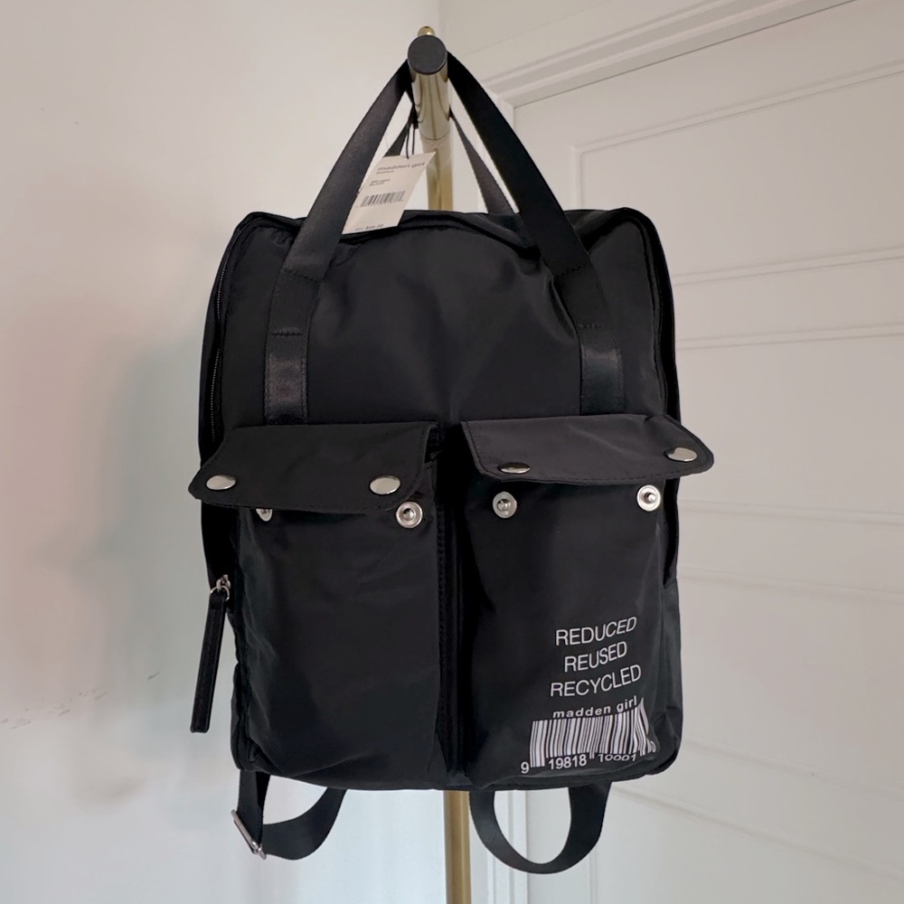 NWT Steve Madden Sustainable Black Backpack Modern Utility Minimalist School